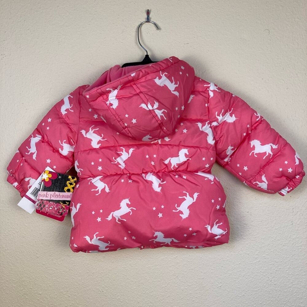 Pink Platinum Pink Unicorn Girls Winter Coat Size 18 Month Zip Up with Hood - Picture 6 of 6
